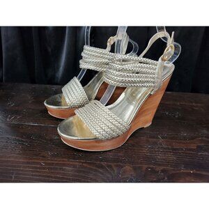 Kenneth Cole Reaction Bend Away Gold Wedge Sandals/Sz. 9M